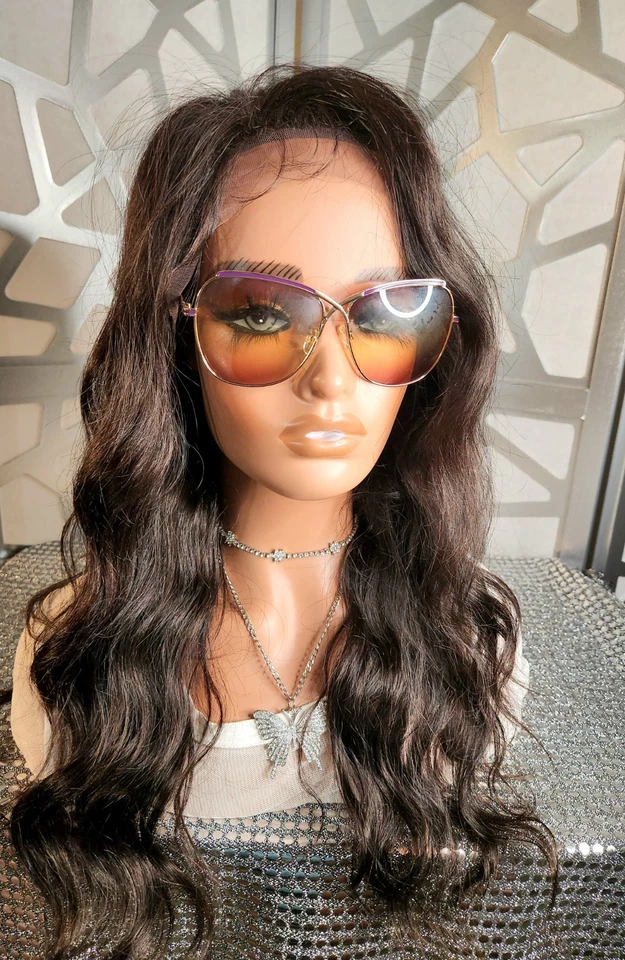 Peluca de cabello 100 % humano peluca marrón ondulada virgen Remy peluca de cabello real Freeparting Foto 2 de 4