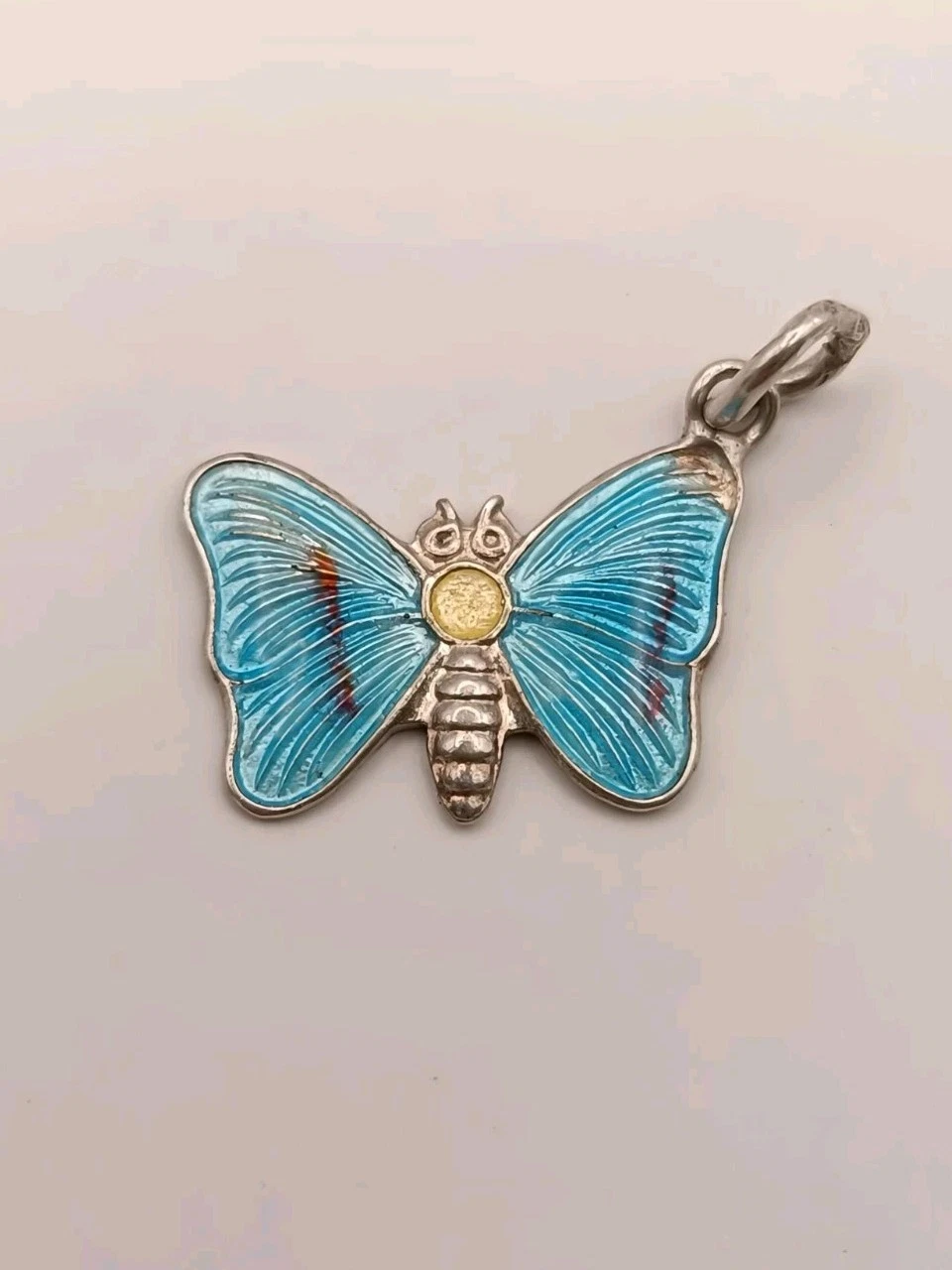 Vintage Sterling Silver & Enamel Butterfly Charm Or Small Pendant