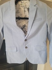 H M Boys LT Blue 100 Cotton Blazer size 8 Two Button Fully Lined dress jacket