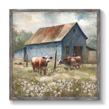 Rustic Barn Wood Wall Art: Countryside Cow Framed Prints Large Farmhouse Pict...