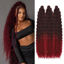 Ocean Wave Crochet Hair 30inch 3 Packs Ombre Burgundy Color Long Water Wave S...