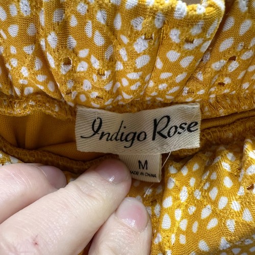 Indigo Rose Yellow Tiered Midi Skirt White Floral Eyelet Boho Womens - Picture 3 of 6