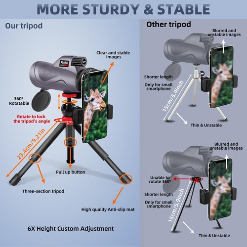 12x60 Purple Monocular Telescope High Powered with Smartphone Adapter Tripod ... - Picture 3 of 7