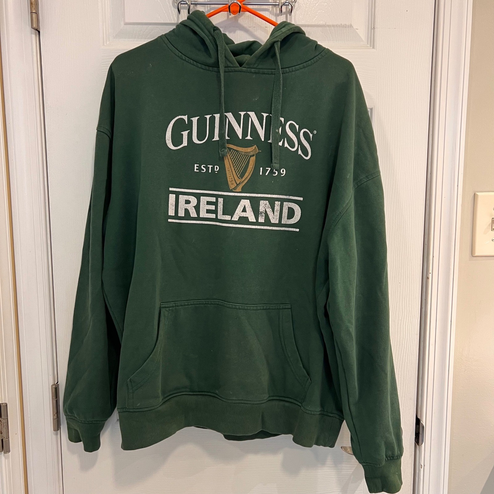 Guinness Ireland Hoodie Mens XL Forest Green Harp Logo Pullover Sweatshirt