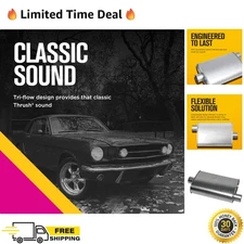 Muffler Deep Performance Tone 2.25 Pipe Offset Outlet Car Exhaust System Suit...