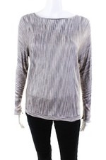 Halston Heritage Women's Long Sleeve Sheer Scoop Neck Blouse Gray Size M