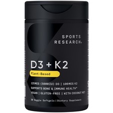 Vitamin D3 K2 Vegan D3 5000iu  K2 MK7  Plant Based Coconut Oil - 30 Softgels