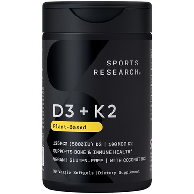 Vitamin D3 K2 Vegan D3 5000iu + K2 MK7 + Plant Based Coconut Oil - 30 Softgels