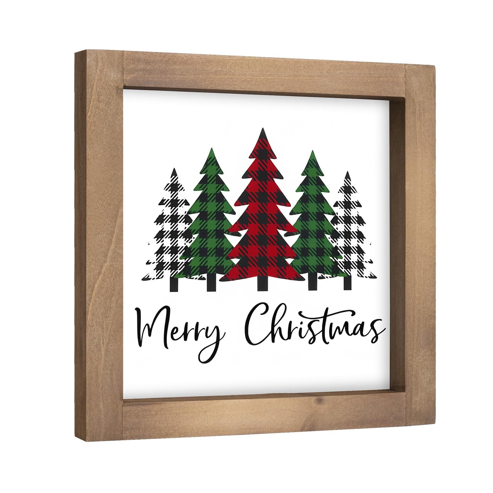 как выглядит Merry Christmas Decorations Buffalo Plaid Trees Wooden Sign Indoor Tabletop Gift фото