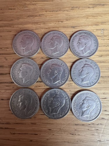 Lotto lavoro monete sei pence Giorgio VI 1939 1941 1942 1946-1951 X 9 monete - Foto 10 di 14