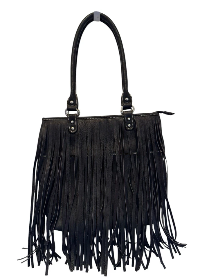 Blazin Roxx Black Fringe Shoulder Bag Western Boho Purse Faux Leather Tote NWT - Image 3 of 4