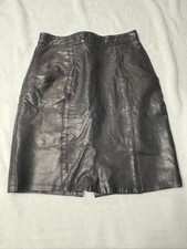 Vintage Womens Black Leather Skirt Size XS-S 26in Waist Lined Button Zip Slit