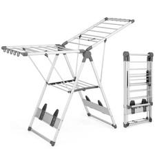 2-Layer Space-Saving Gray Metal Free Standing Drying Rack Collapsible Clothes Dr