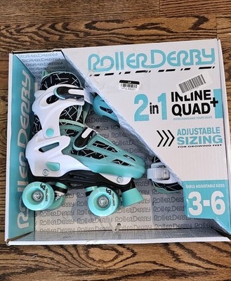 Roller Derby 2 in 1 Inline Quad+ Youth Skates Adjustable Girls Size 3-6