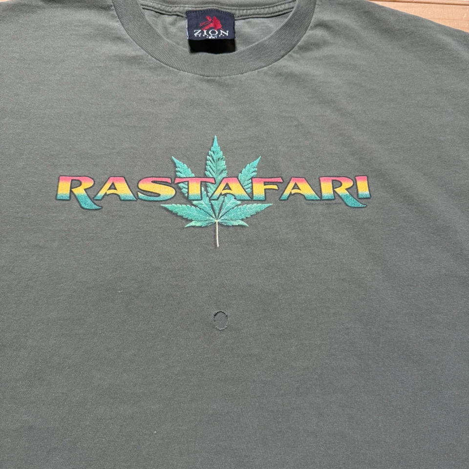 Vintage 2003 Zion Rastafari Rasta Marijuana Leaf Weed Graphic T-Shirt Men's - 2X - Image 2 of 4