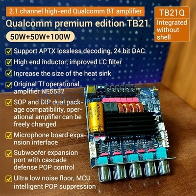 2.1CH Bluetooth Amplifier Board 50W*2+100W TB21Q QCC3034+TPA3116 APTX Subwoofer