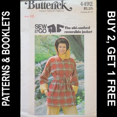 Vtg Butterick Sew & Go Obi-Sashed Reversible Jacket Pattern #4492 Size 10 CUT