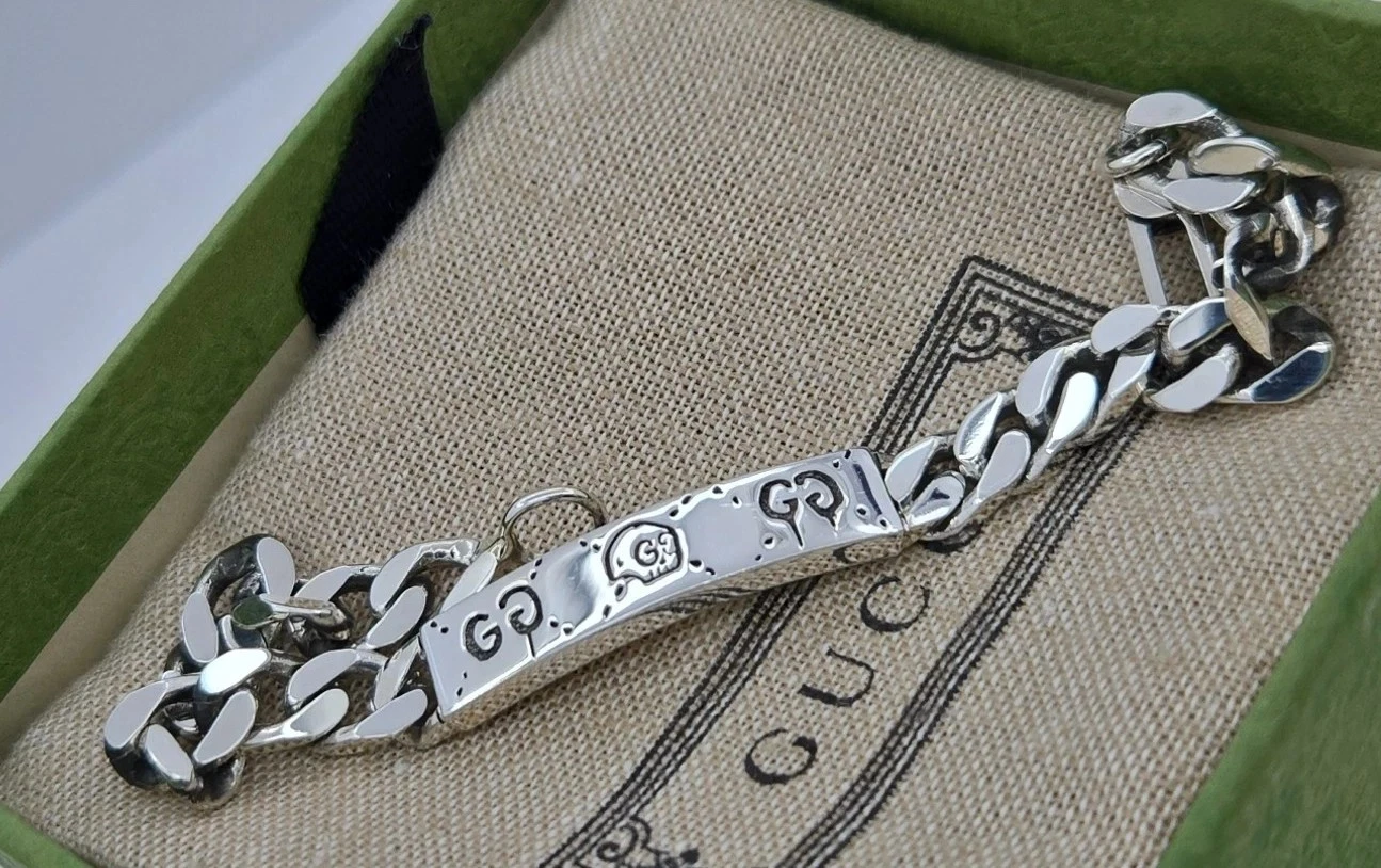 Bracciale Gucci Ghost I D Aureco argento sterling 8 mm 6 3 pollici 16 nuovo