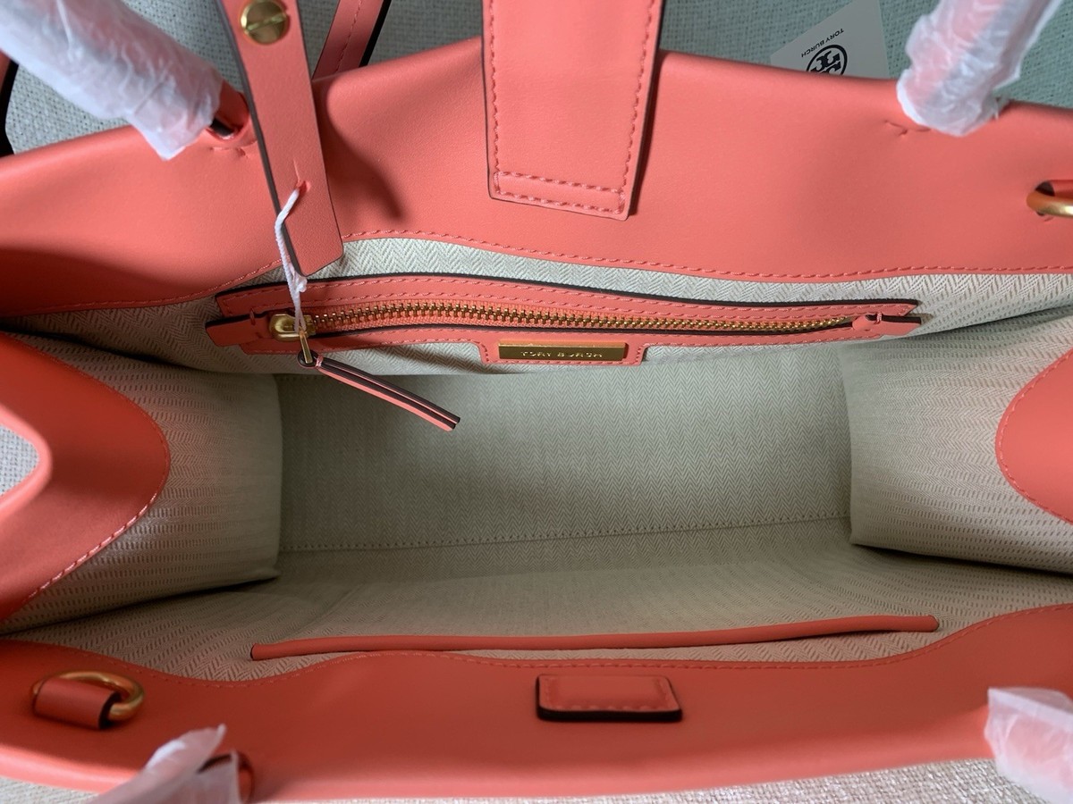 NEW Tory Burch Eco Ella Bio Coral Crush Orange Small Tote Bag w