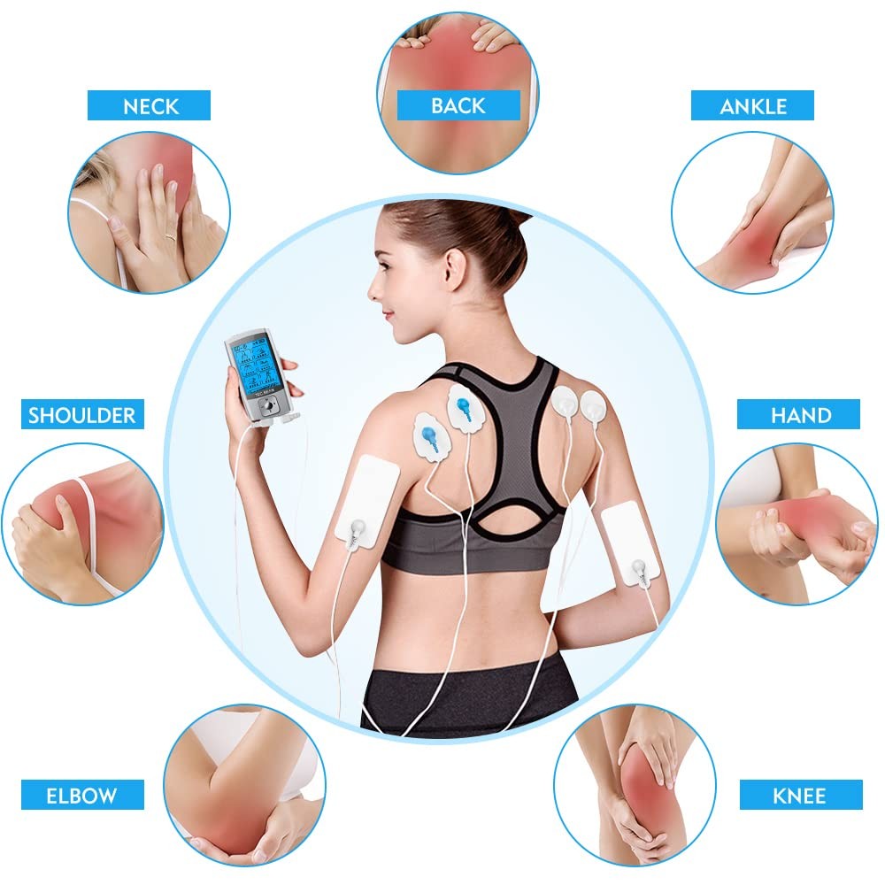 24 Modes Tens Unit Muscle Stimulator, Rechargeable Tens Machine with 8 Electr...