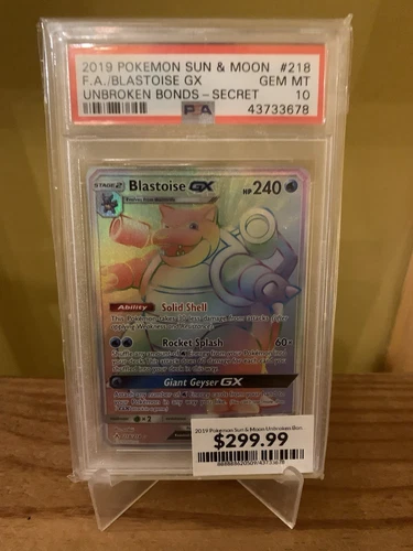 Pokemon Card : PSA 10 Gem Mint Blastoise GX 218/214 Secret Rare Unbroken Bonds