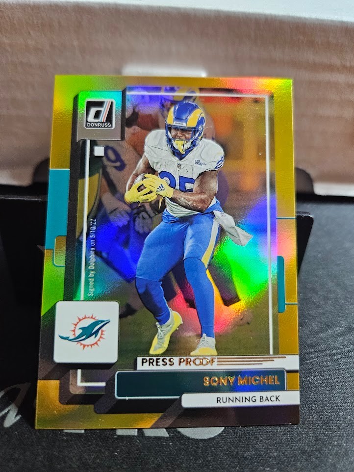2022 Panini Donruss Sony Michel Gold Premium Press Proof #16 Rams