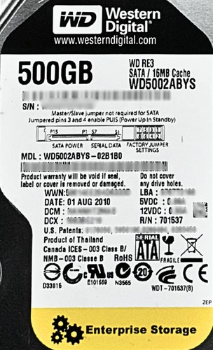 Dell WD5002ABYS 500GB 7.2K SATA 3.5 3G WD HDD Hard Disk Drive - Picture 2 of 7