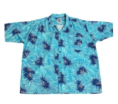 Vintage Ocean Current Hawaiian Shirt Mens Large Blue Pineapple All Over Print
