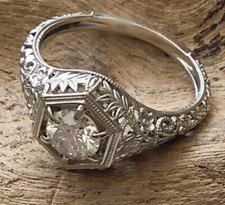 Vintage 1 CT White Round Cut CZ Antique Style Engagement Ring In 925 Silver