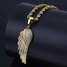 2Ct Round Cut Diamond Open Angel Wings 1.75 Inch Pendant 14k Yellow Gold Plated