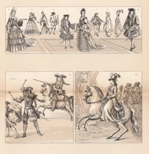 EQUESTRIAN LADIES - Musketeers Horses Court Jester 1888 Antique Chromolithograph