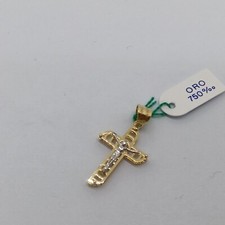 CIONDOLO CROCIFISSO-CROCE SACRA IN ORO GIALLO E BIANCO 18KT  1,15 GRAMMI (7842)