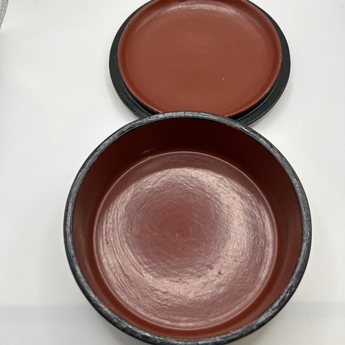 Original VTG Lacquer Ware 1965 Wood Round PAINTED FLORAL STASH Trinket BOX - Picture 4 of 10