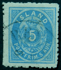 Iceland 1876 5a blue perf 12½ SG 13 Used cat £800 Very Rare