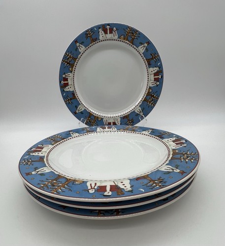 Debbie Mumm Sakura Snowman Dinner Plates Set of 4 10.75” Christmas Plates New - Picture 5 of 11