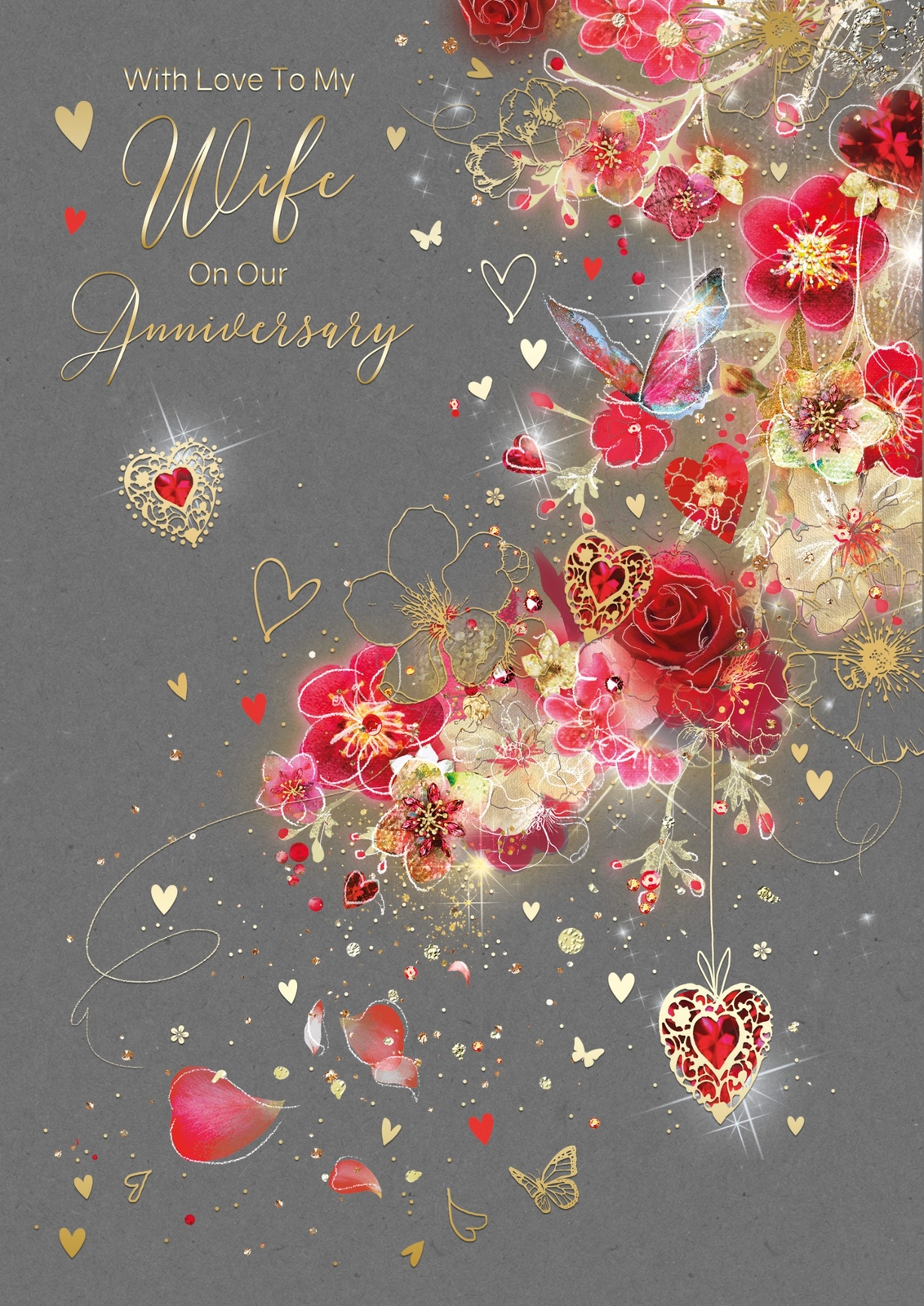 Large Anniversary Card For Wife - Foil Finish - Cherry Orchard 6.75"" x 9.75""