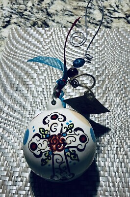 Glory Haus Ceramic Cross with Red, Green, Blue and Tan Dots Ornament (NEW)