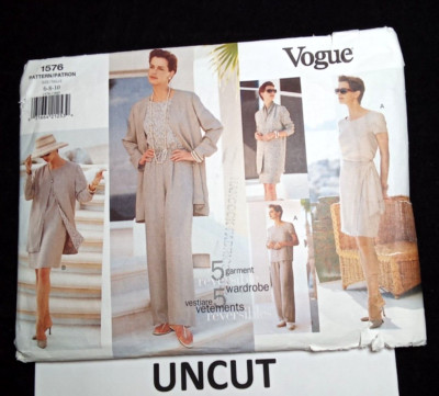 VOGUE Vintage 90s Easy Pattern 1576 Misses 6-8-10 Jacket Pants Dress Skirt Top