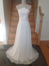 New Faviana 7520 Ivory Chiffon Javel Neck Beaded Trim Dress 0
