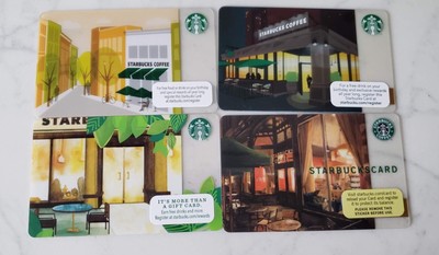 4 Starbucks  Storefront Cafe cards NEW Mint  - (1) of each style  Old & New Logo