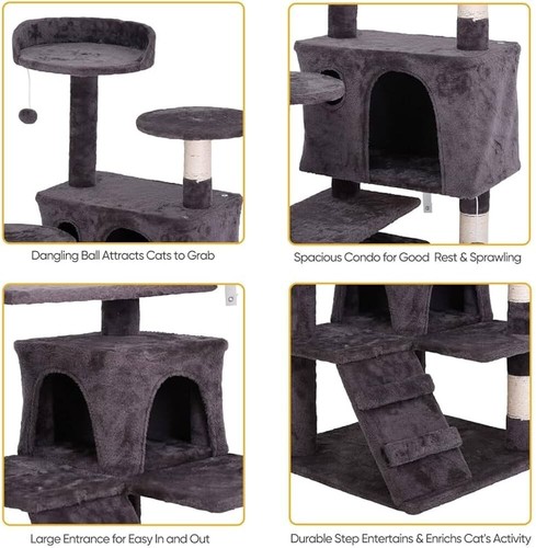55" Cat Tree Tower Multi-Level Cat Condo Scratching Post Pet Kittens Play House - Picture 8 of 8