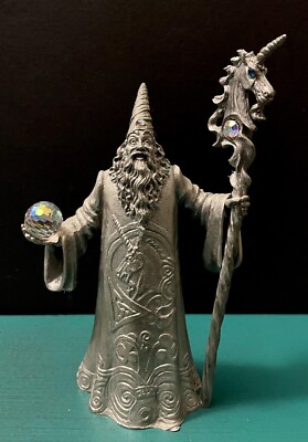 Lamb Perth Pewter Wizard Unicorn Staff Celtic Knots Cloak Figurine LOTR GOT RPG