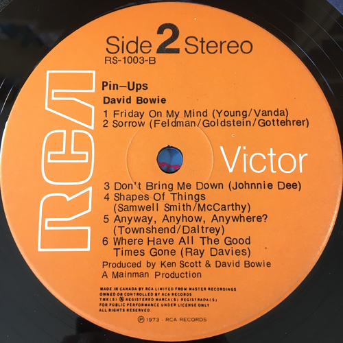 DAVID BOWIE PIN-UPS 12'' VINYL ALBUM RCA VICTOR RS-1003 1973 CANADIAN PRESS - Picture 6 of 6