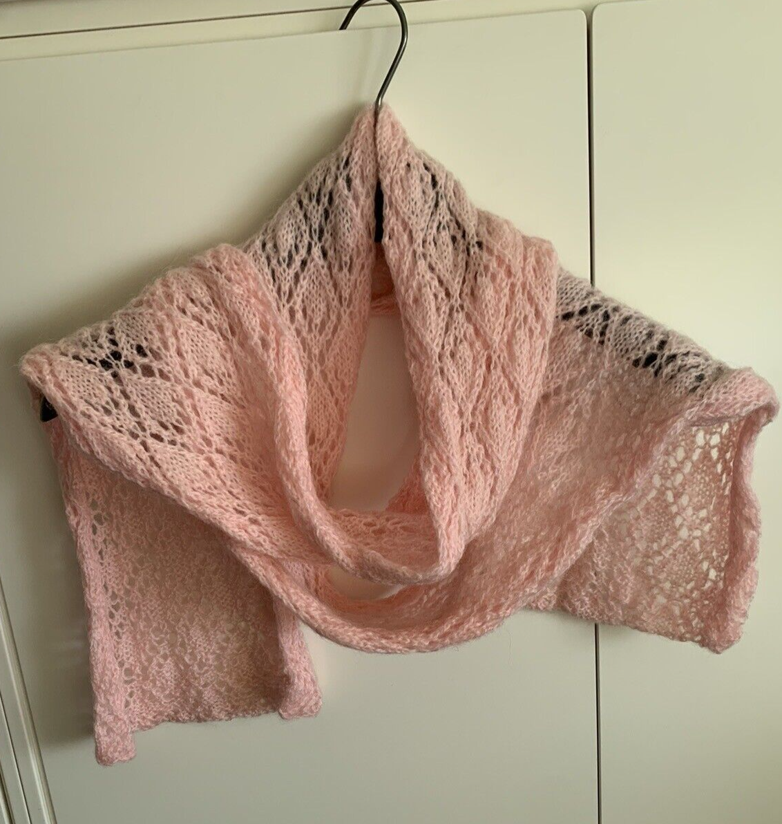 Sciarpa Rosa con losanghe a ferri Morbida Lana Mohair 100% 190