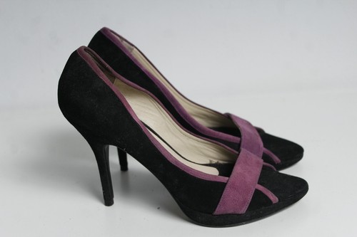 Bertie Womens Peep Toe Suede Leather Heels - Black Purple - Size 4 - Picture 3 of 5