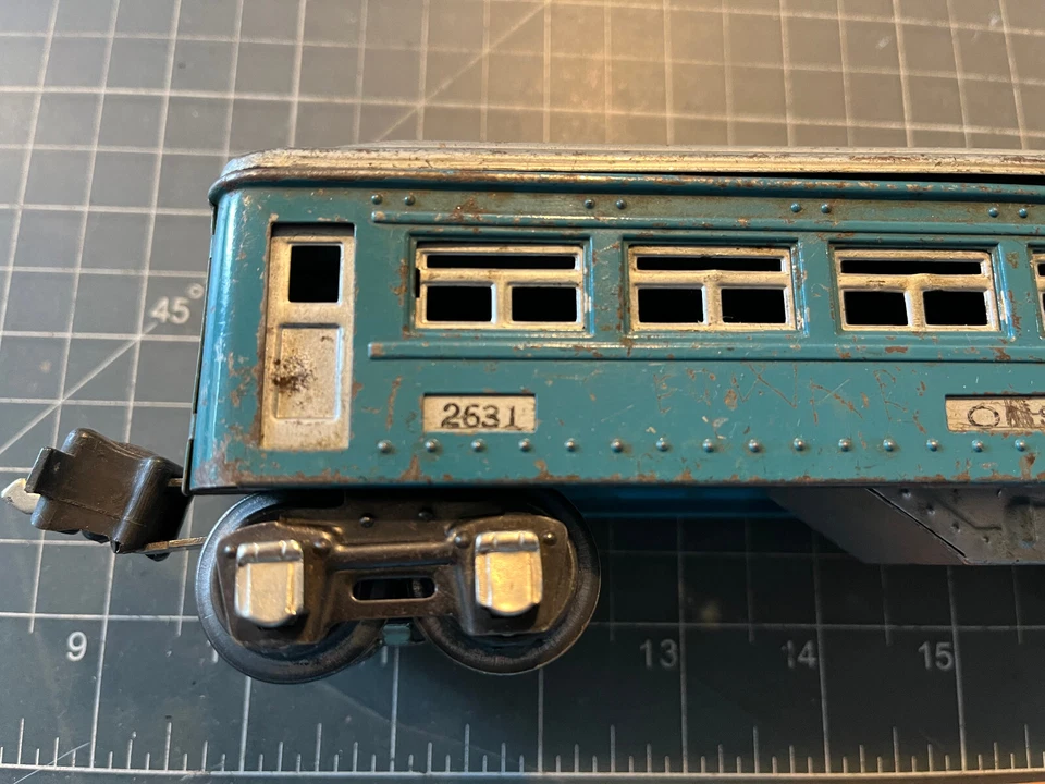 Lionel O Train Teal Silver Metal 2631 Observation Passenger Car 9.5" LOT B - Image 2 of 4