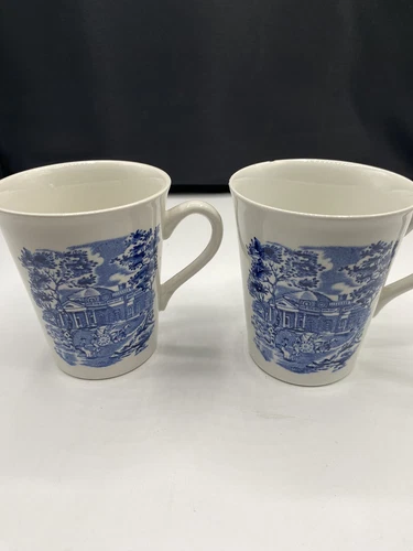 (2) Liberty Blue Monticello Pattern Coffee/Tea Cups Staffordshire England