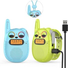 Rechargeable Kids Walkie Talkies, 2-Pack Long Range, Ages 3-12 with FM Radios
