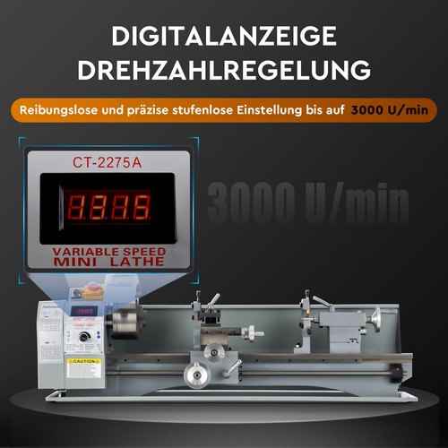 220×750 Metalldrehmaschine Mini-Drehmaschine Drehbank 1100W Tischdrehbank - Bild 3 von 8