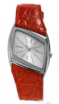 Roberto Cavalli R7251175515 Silver Tone Orange Crocodile Leather Womens Watch